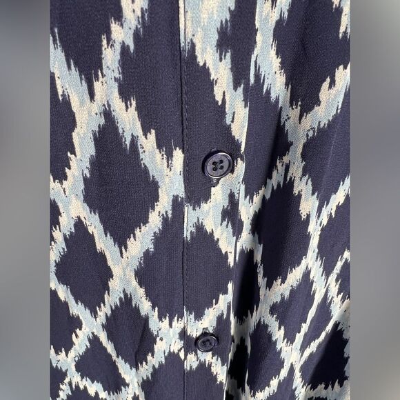 Michael Kors Ikat-Print Tiered Shirtdress midi dress size 12 blue large breasts - Picture 9 of 9